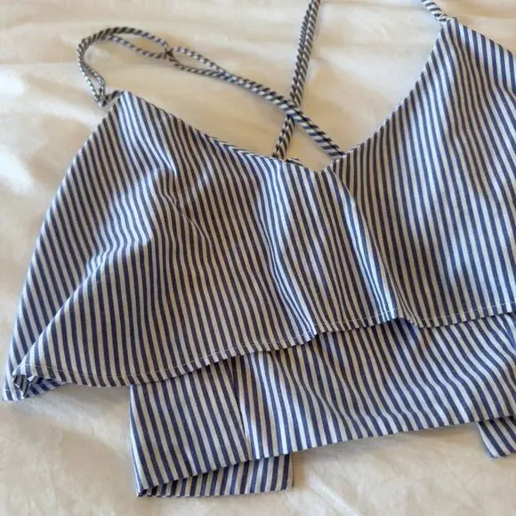 Toit Volant Striped Blue Crop Tank Top Size XS - Picture 4 of 6